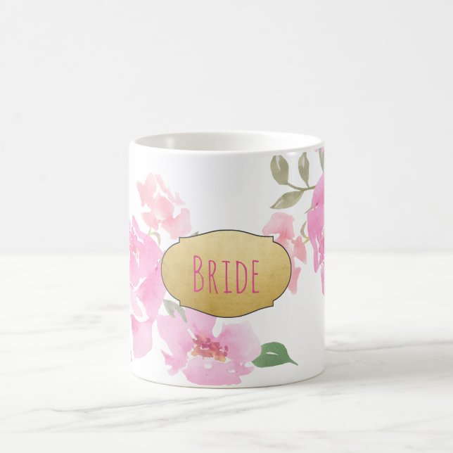 Mug Jeune mariée rose de feuille d'or de pivoines (Centre)