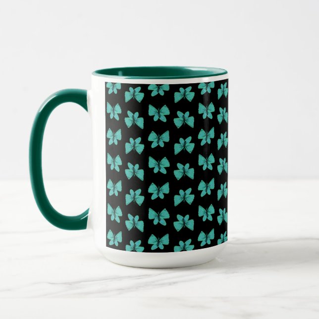 MUG Jimette Design papillon turquoise sur noir (Gauche)