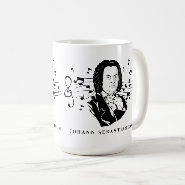 Mug Johann Sebastian Bach Portrait et buste avec notes (Devant droit)