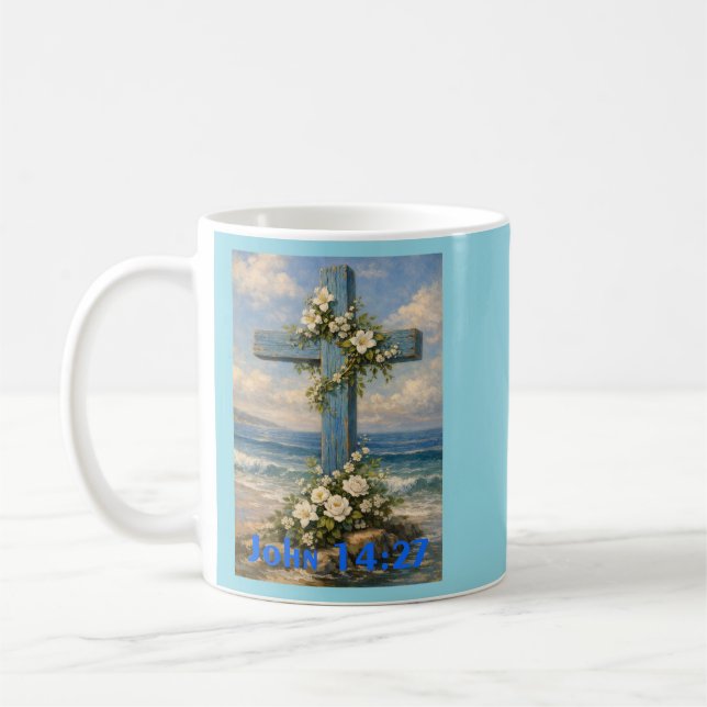 Mug John 14:27 Beach Cross Throw Pillow (Gauche)