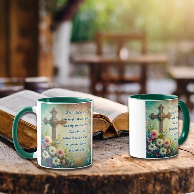 Mug John 3:16 Écriture Croix Floral Christian (Créateur téléchargé)
