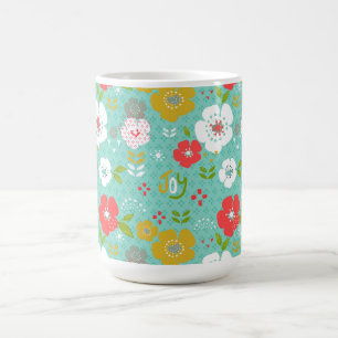 Mug Joie Avec Des Fleurs De Noël Colorées