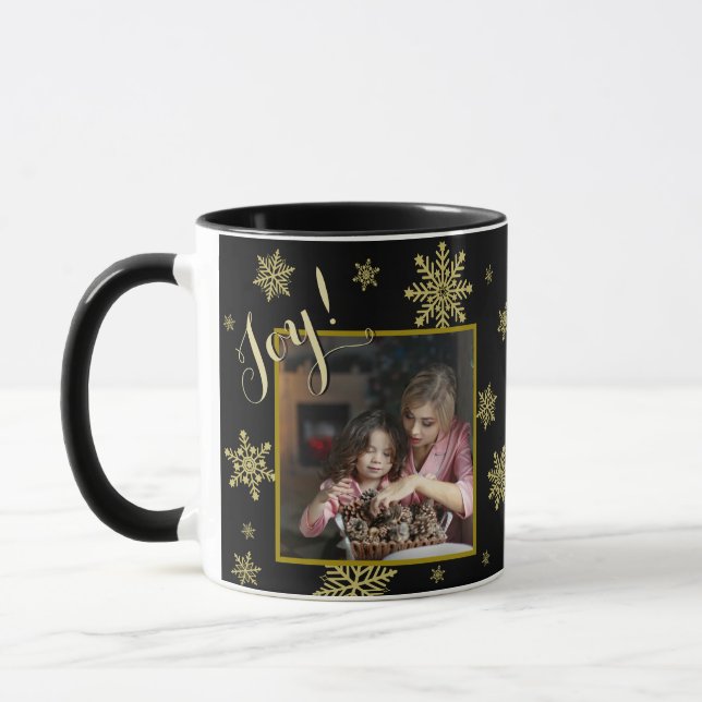 Mug Joie ! Festif Snowflakes Cadre photo Black & Gold (Gauche)
