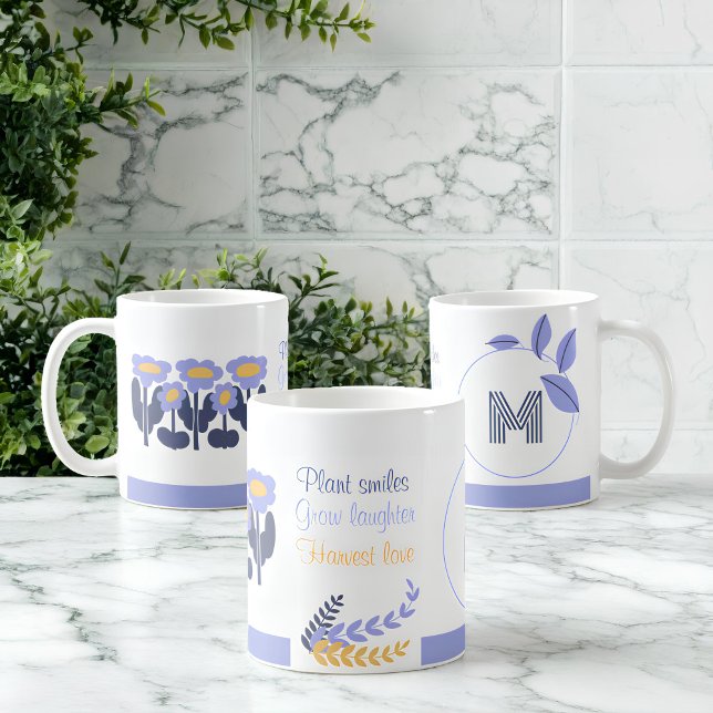 Mug Joie florissante : Monogramme floral personnalisé (Créateur téléchargé)