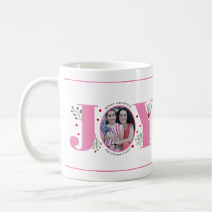 Mug Joie rose avec baies photo de Noël