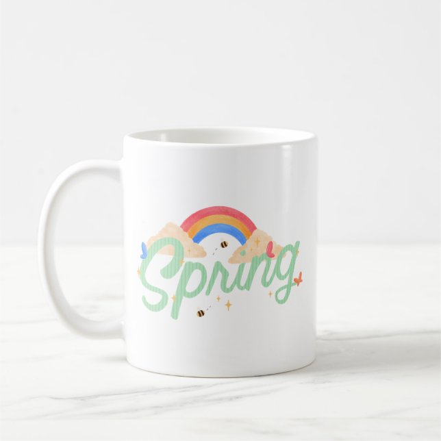 Mug Joie Simple Bonheur de Printemps Blanc Pâle Pastel (Gauche)