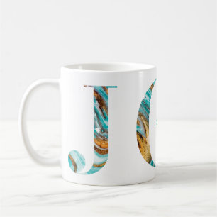 Mug Joie Teal coloré et typographique de marbre d'or