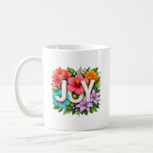 Mug JOIE Tropicale - Typographie Florale d'Été Hibiscu