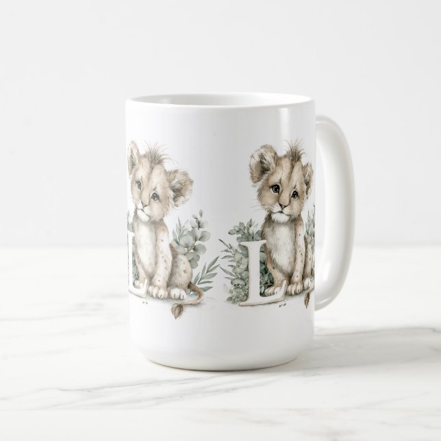 Mug Joli alphabet d'animaux bébé aquarelle Lion (Devant droit)