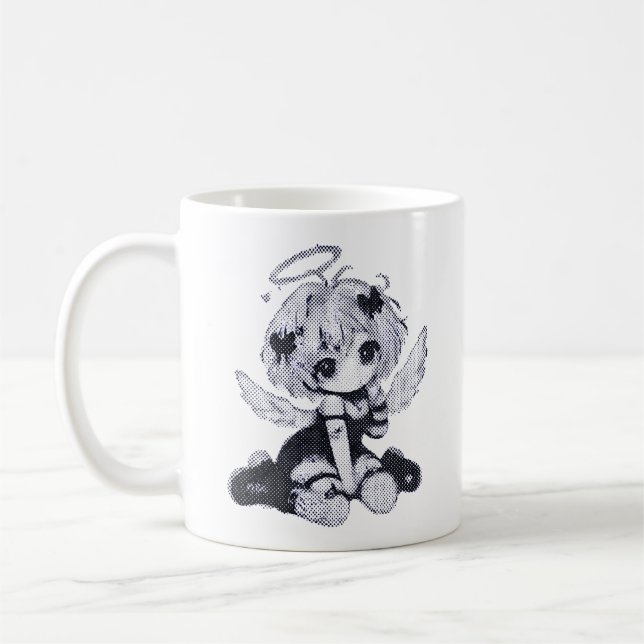 Mug Joli ange gothique fée chibi noir et blanc anime (Gauche)
