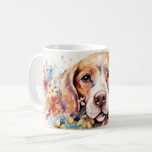 Mug Joli Aquarelle Fleurs Chien