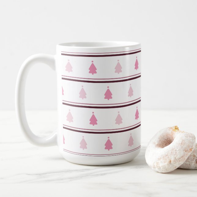 Mug Joli arbre de Noël rose Motif sans couture (Avec donut)