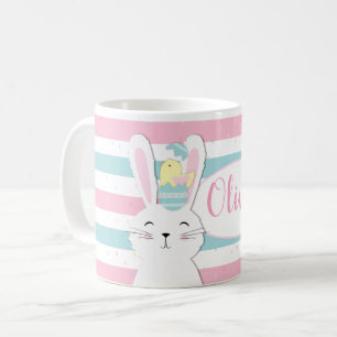 Mug Joli arrière - plan rayé lapin de Pâques