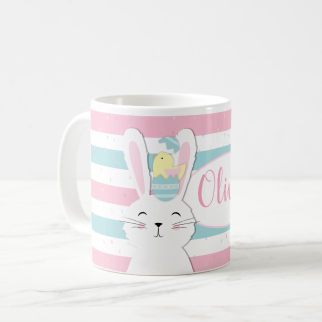 Mug Joli arrière - plan rayé lapin de Pâques (Devant gauche)