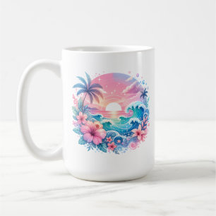 Mug Joli Art côtier rose et bleu Personnalisé