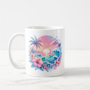 Mug Joli Art côtier rose et bleu Personnalisé