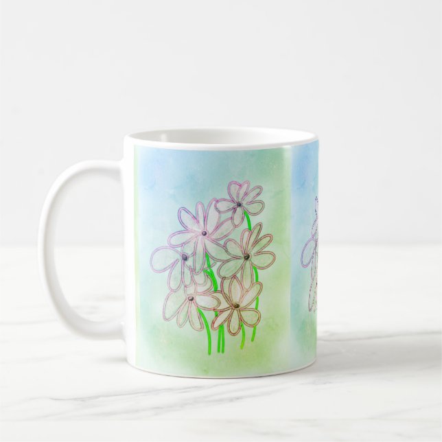 Mug Joli Art Fleur Dans Une Ligne (Gauche)