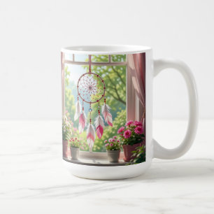 Mug Joli attrape-rêves rose et plantes sur le rebord d
