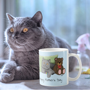 Mug Joli Bleu Adorable Gris Meilleur Papa Chat Fête de