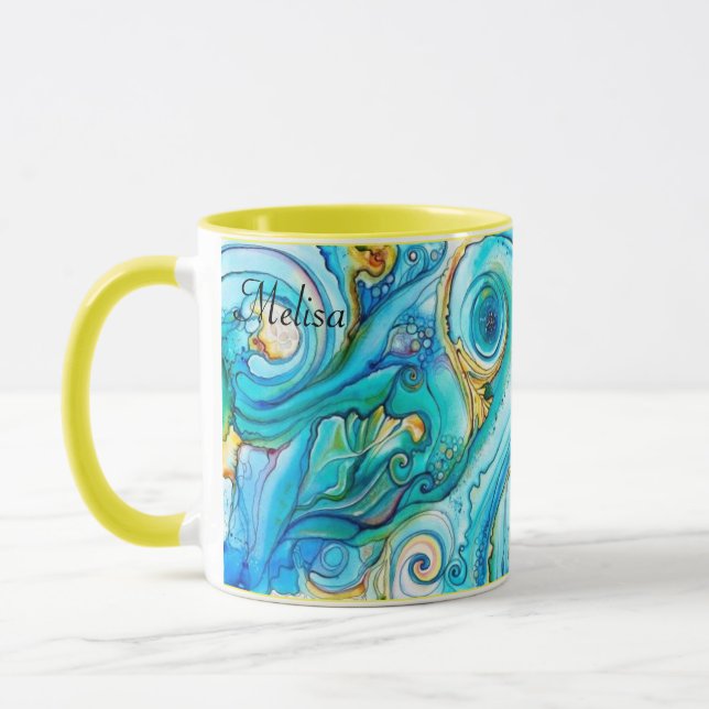 Mug Joli Blue Yellow Swirls Couleur Nom du cadeau Café (Gauche)