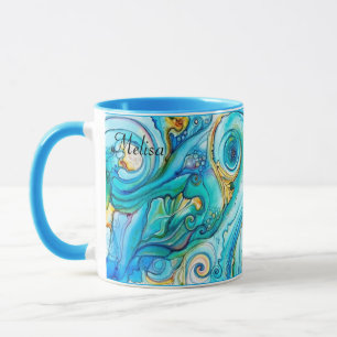 Mug Joli Blue Yellow Swirls Couleur Nom du cadeau Café