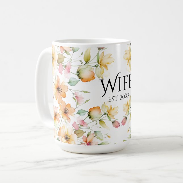 Mug Joli Boho Orange rose Aquarelle Fleurs sauvages (Devant gauche)