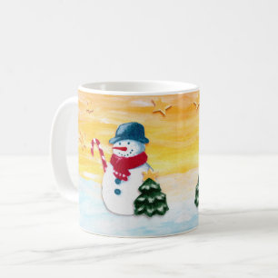 Mug Joli bonhomme de neige avec étoiles d'arbre de Noë