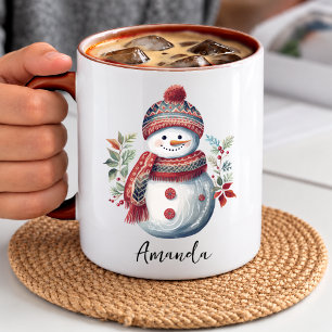 Mug Joli bonhomme de neige festif rouge Noël