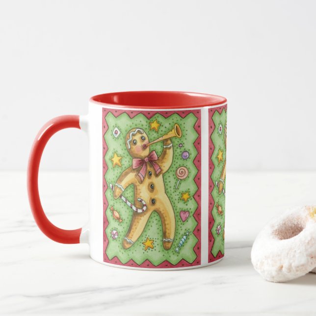 Mug Joli bonhomme en pain d'épices soufflant dans une  (Avec donut)