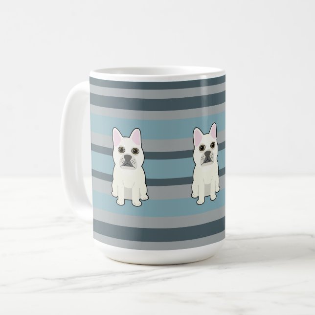Mug Joli Bouledogue Français rayé bleu (Devant gauche)