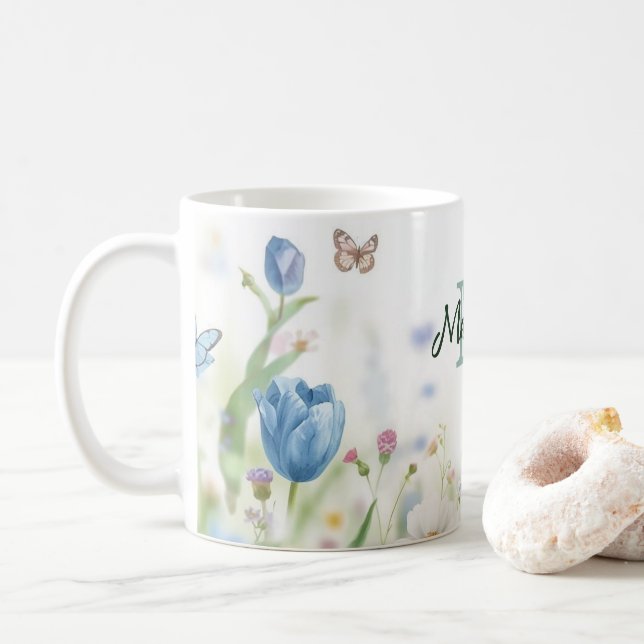 Mug Joli bouquet de fleurs sauvages de printemps vert  (Avec donut)