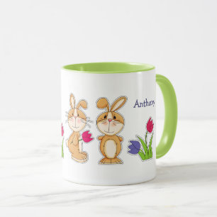 Mug Joli Bunnies Pâques Nom personnalisé Cadeau Pâques