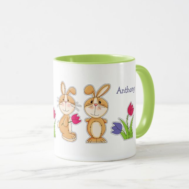 Mug Joli Bunnies Pâques Nom personnalisé Cadeau Pâques (Devant droit)