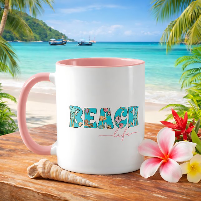 Mug Joli café de la vie rétro sur la plage (Créateur téléchargé)