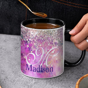 Mug Joli cahier à monogramme argenté iridescent faux p