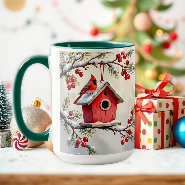 Mug Joli Cardinal de Noël et Branches de Pin (Créateur téléchargé)