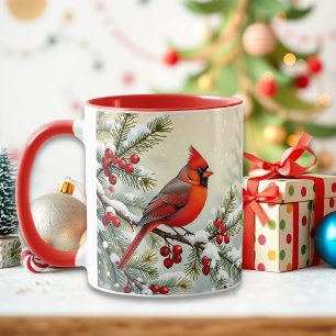 Mug Joli Cardinal de Noël et Branches de Pin