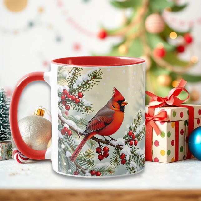 Mug Joli Cardinal de Noël et Branches de Pin (Créateur téléchargé)