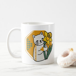 Mug Joli chat avec fleur de jonquille jaune
