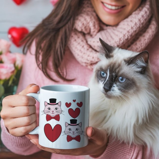 Mug Joli chat avec noeud papillon et coeurs pour la Sa (Créateur téléchargé)