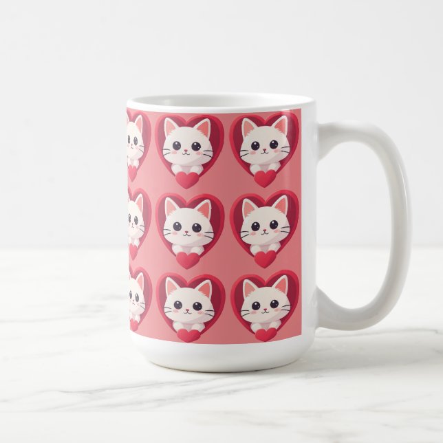 Mug Joli chat blanc avec un cœur design kawaii kitty l (Droite)