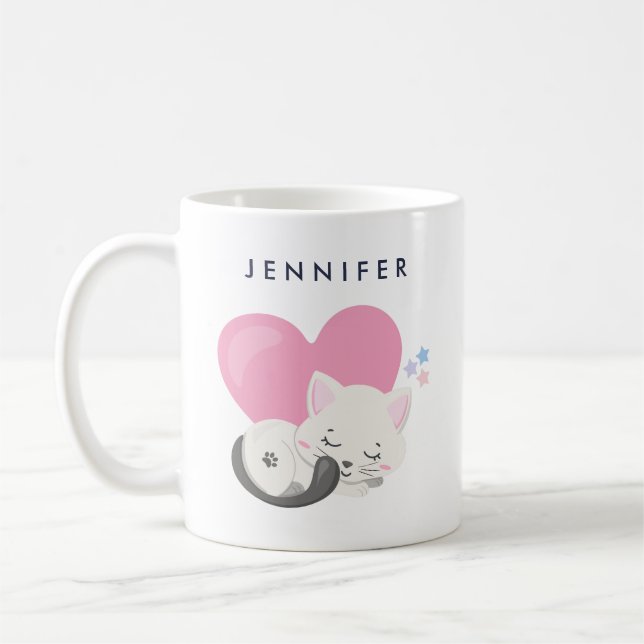 Mug Joli Chat Blanc Chatte Endormie (Gauche)