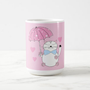 Mug Joli chat de dessin animé avec parapluie