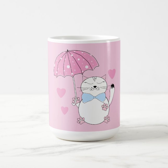 Mug Joli chat de dessin animé avec parapluie (Centre)