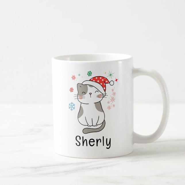 Mug Joli chat de Noël nom personnalisé (Droite)