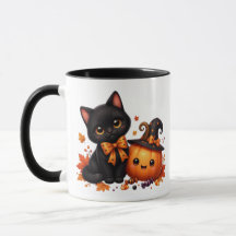 Joli chat d'Halloween avec citrouille