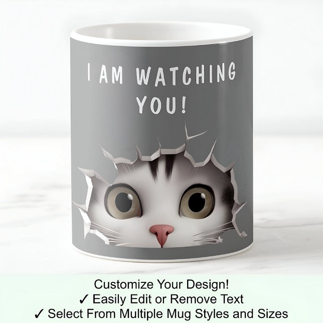 Mug Joli chat gris qui vous observe, drôle, curiosité  (Créateur téléchargé)