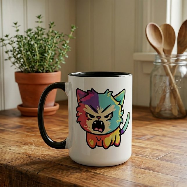 Mug Joli Chat Kawaii En Colère - Chat Qui Siffle Pop A (Cute Kawaii Angry Cat - Pop Art Hissing Kitty. Mug)