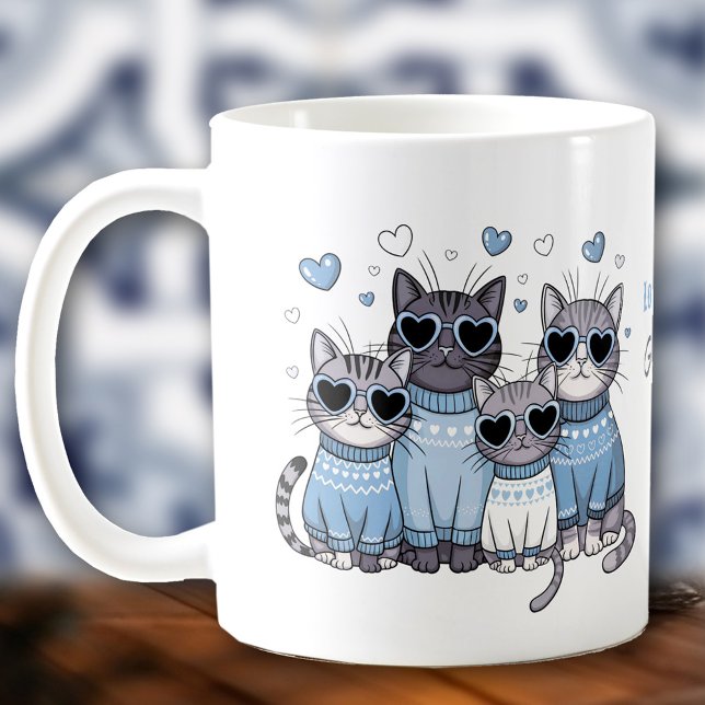 Mug Joli Chat Kitty Saint-Valentin Bleu Nom Personnali (Cute Cat Kitty Valentine Blue Custom Name Coffee Mug)