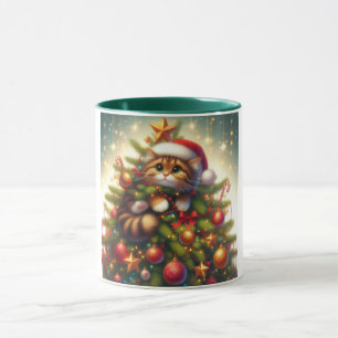 Mug Joli chat malicieux dans l'arbre de Noël